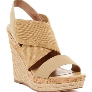 Charles David nude cork/espadrilles wedge sandal